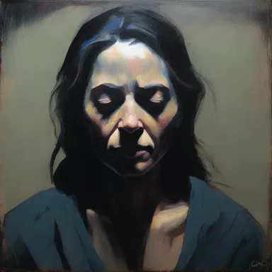 The painting captures the artist's emotions, depicting a woman slowly regressing into darkness.