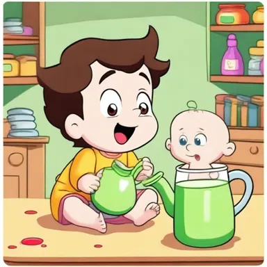 In the cartoon series, the protagonist accidentally drinks a potion that causes him to regress into a baby.