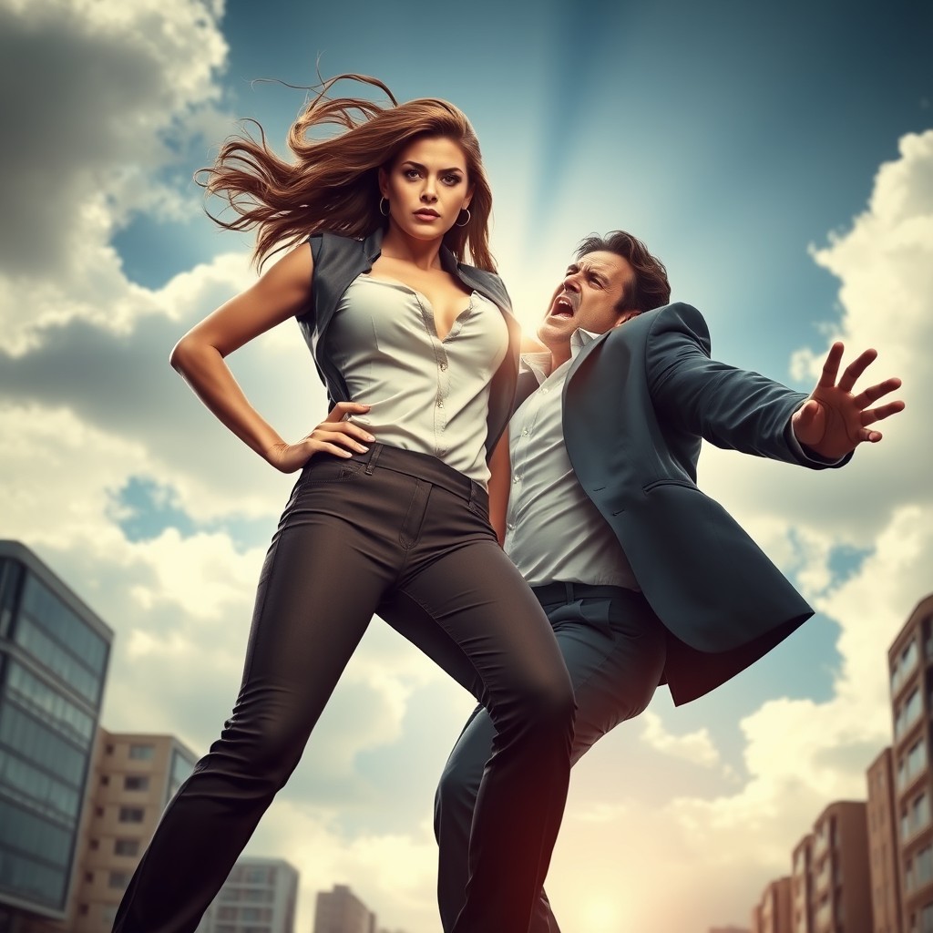 A powerful scene showcasing a strong woman breaking free from the grasp of a narcissistic man