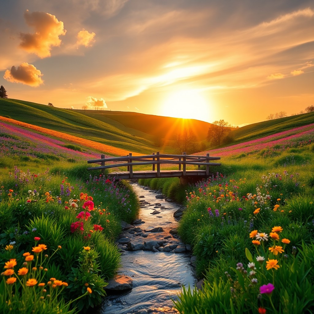 Enchanting Spring Landscape with Vibrant Wildflowers and Serenity