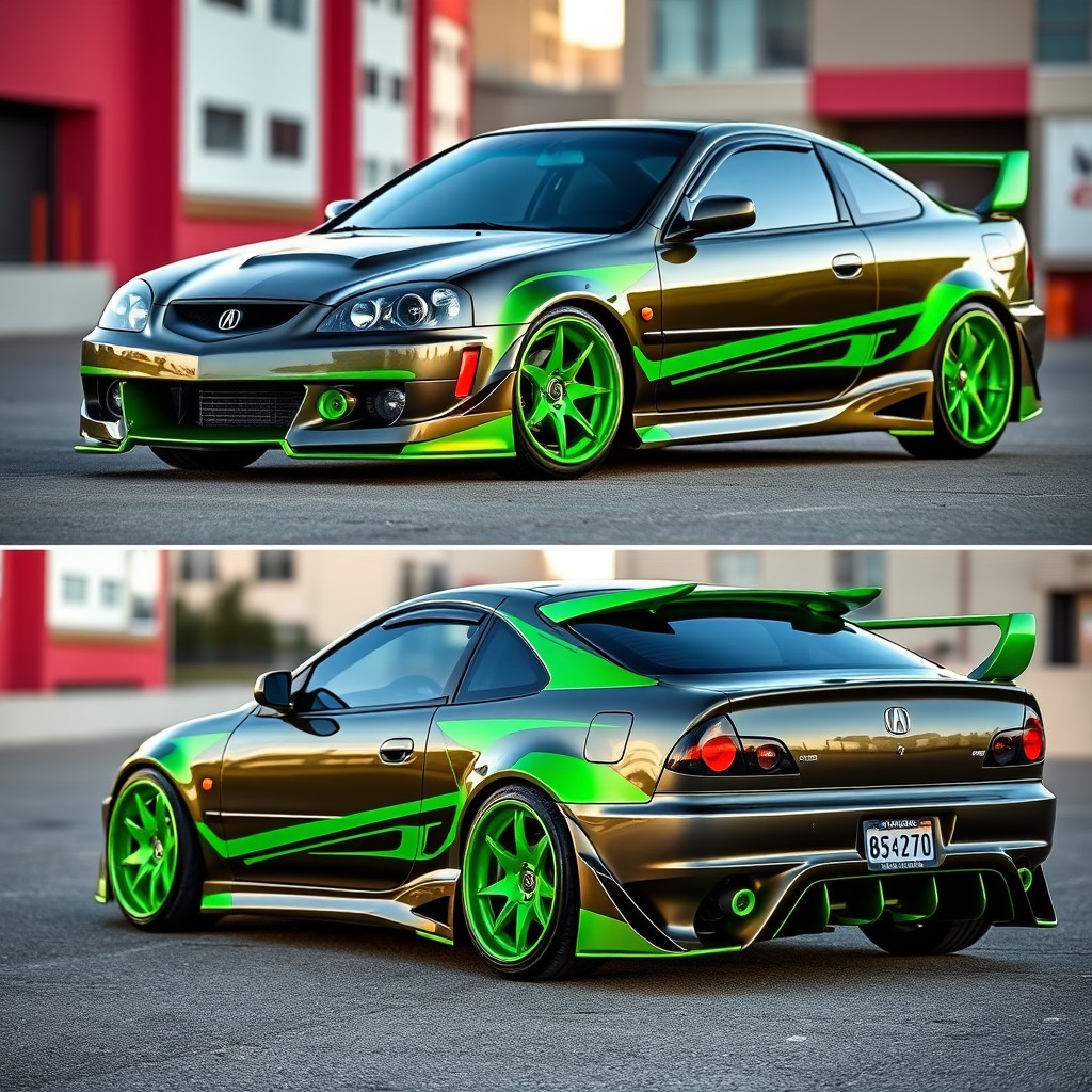 A modified 2000 model Acura coupe with an eye-catching design