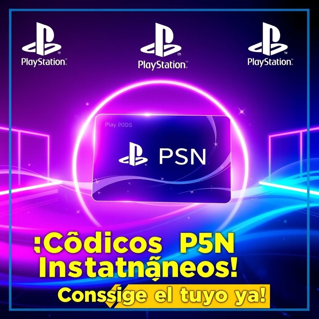 An eye-catching digital marketing image featuring a shiny PlayStation Network (PSN) card prominently displayed in the center