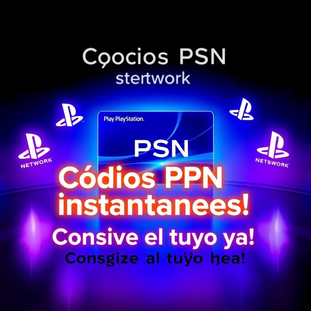 Una imagen de marketing digital llamativa que presenta una tarjeta brillante de PlayStation Network (PSN) exhibida en el centro