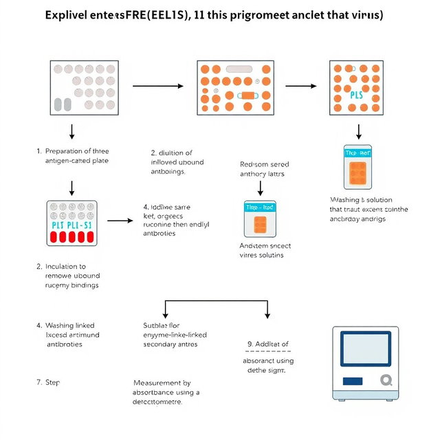 Create a detailed step-by-step diagram explaining the Indirect ELISA test procedure for the influenza virus using purified H1N1 virus antigens