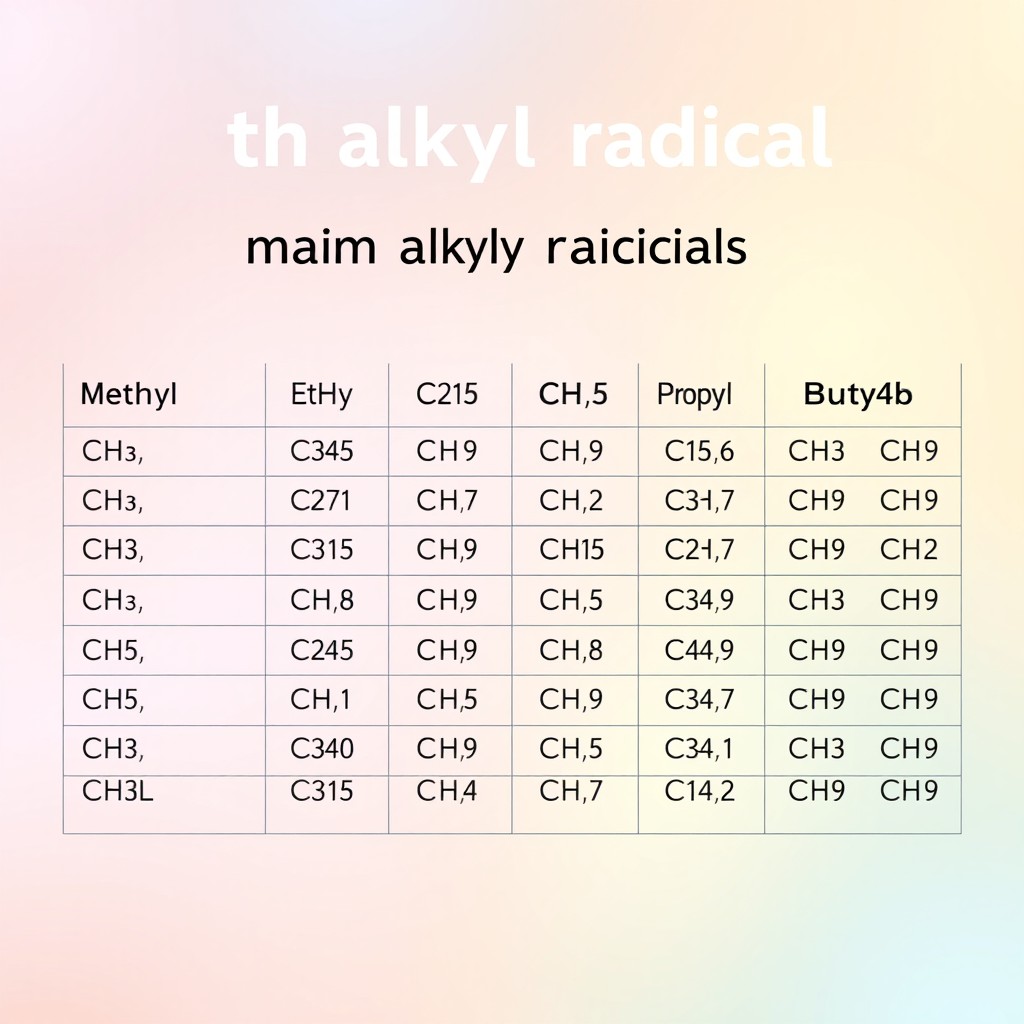 An informative table displaying the main alkyl radicals