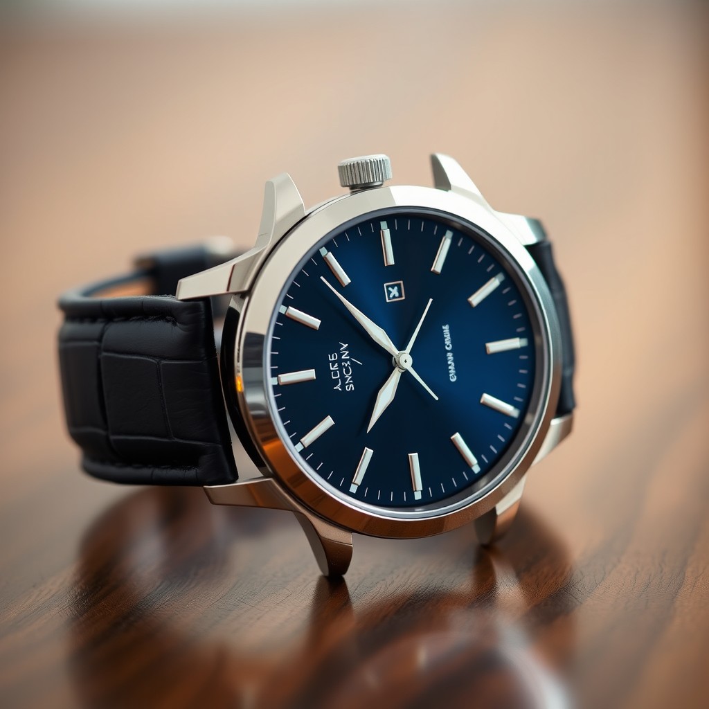 A beautifully designed wristwatch featuring a sleek stainless steel case, with a modern and minimalist dial