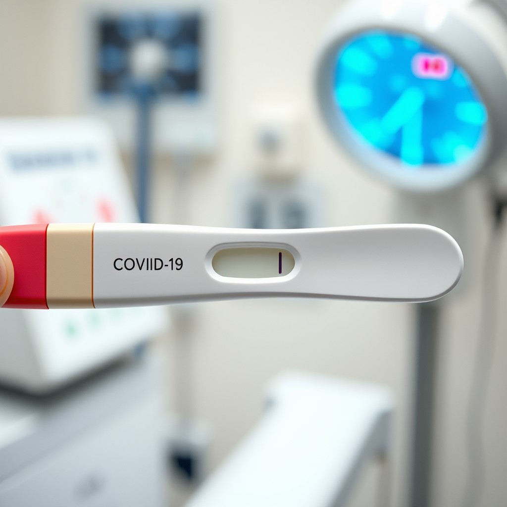 An artistic representation of a COVID-19 test result showing a clear positive result with two distinct lines