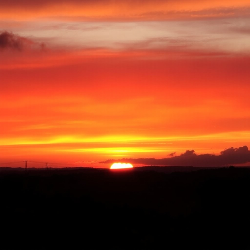 A stunning sunrise showcasing the sky painted in vibrant shades of orange, pink, and purple as the sun emerges over the horizon