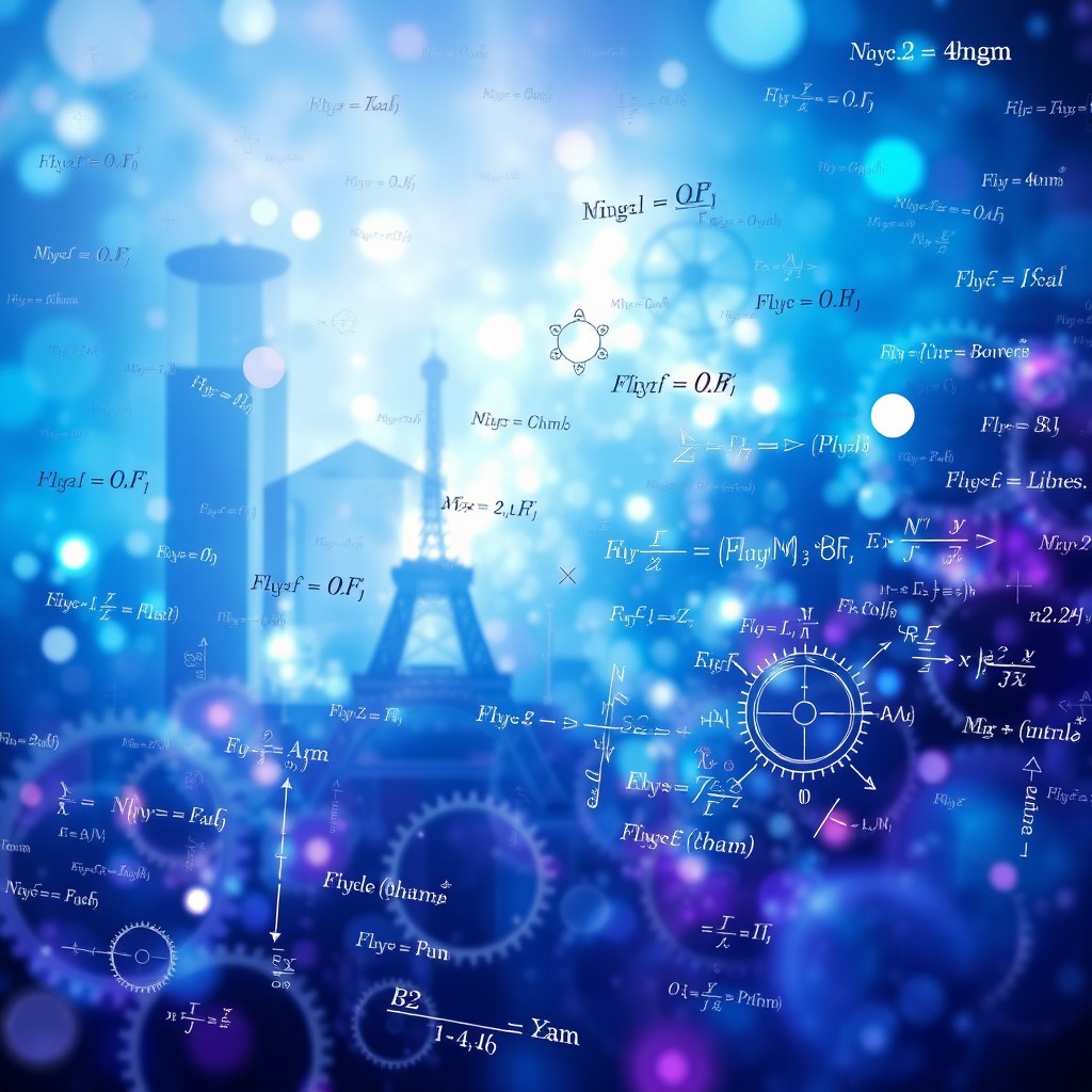A captivating and visually striking image featuring a dreamy blend of blue and violet colors, intricately intertwined with various mathematical formulas and equations