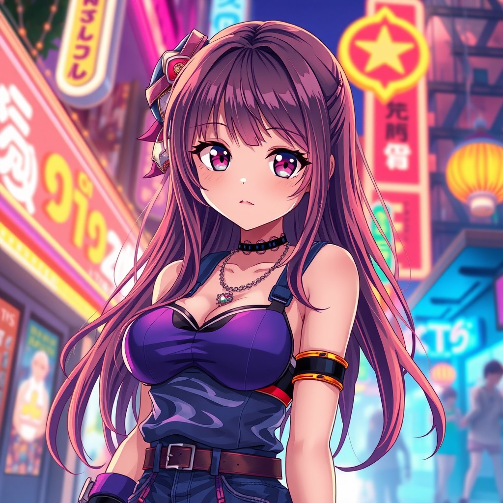 A vibrant and stunning illustration of a hot anime girl with striking features, long flowing hair, and captivating expressive eyes