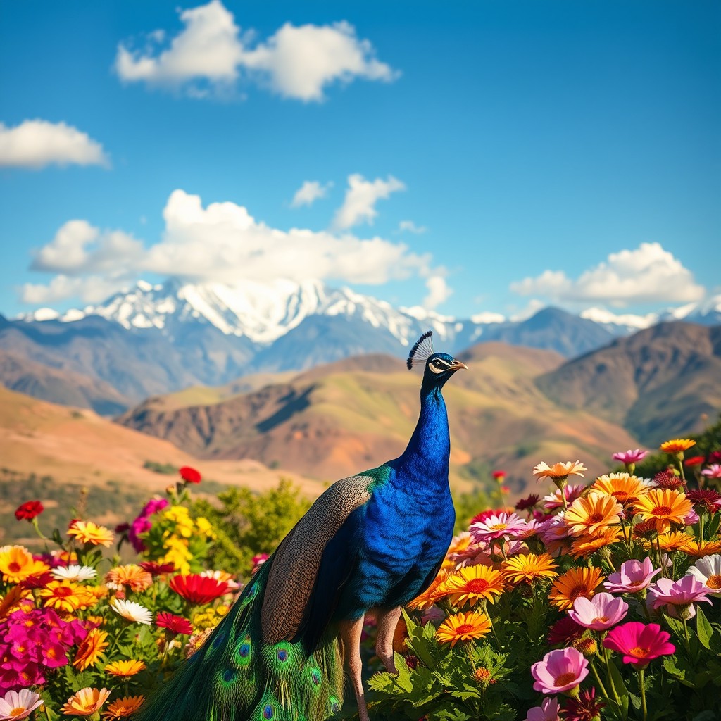 A stunning landscape featuring majestic mountains and gentle hills in the background