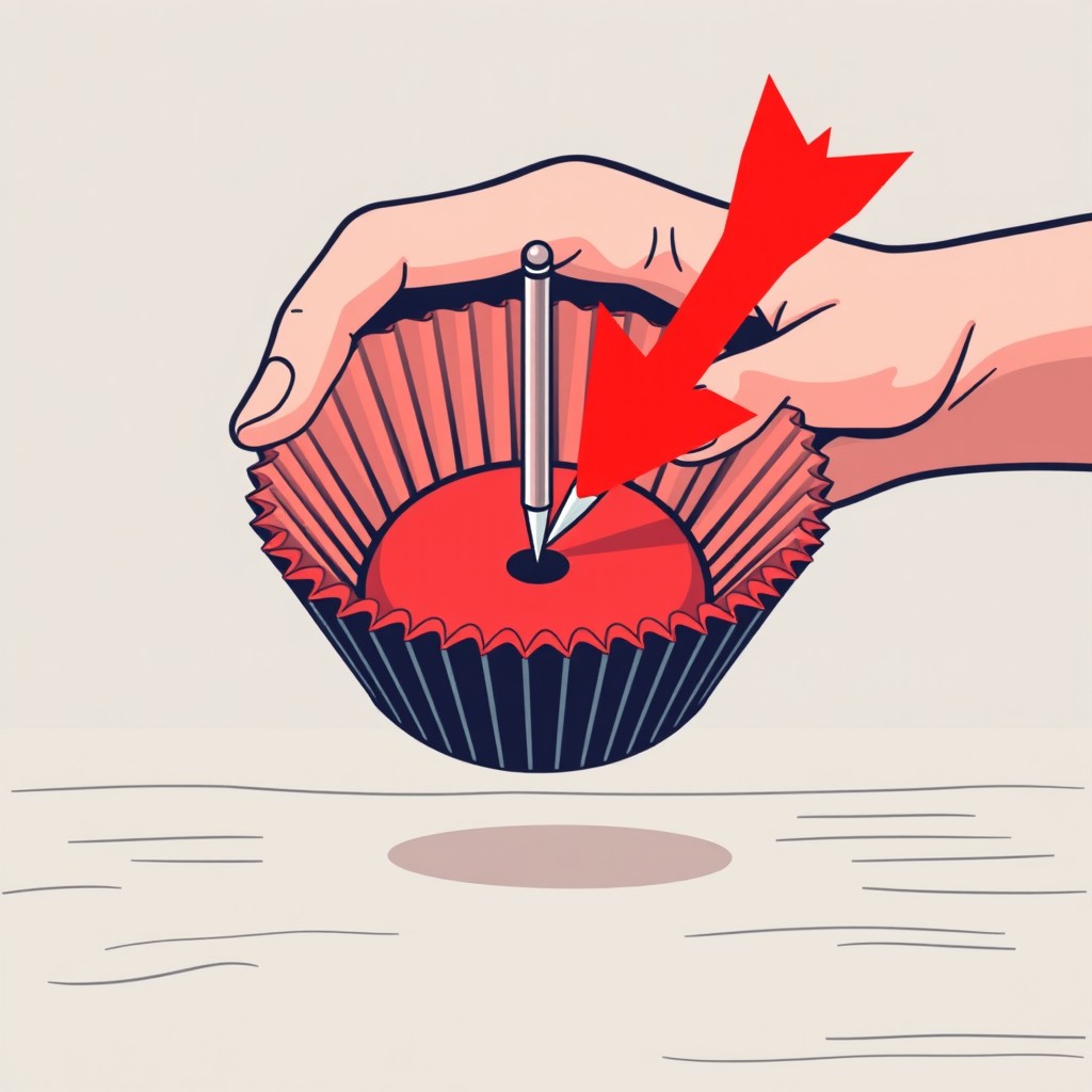 A clean vector image featuring a hand holding a standard cupcake liner above a table