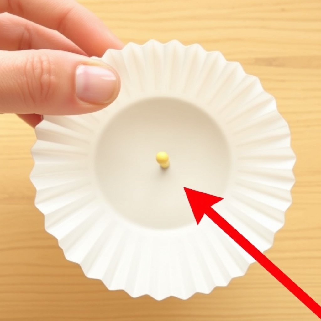A clean vector image featuring a hand holding a standard cupcake liner above a table