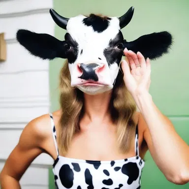 She wore a bovine expression on her face as she reluctantly tried on the latest fashion trends.