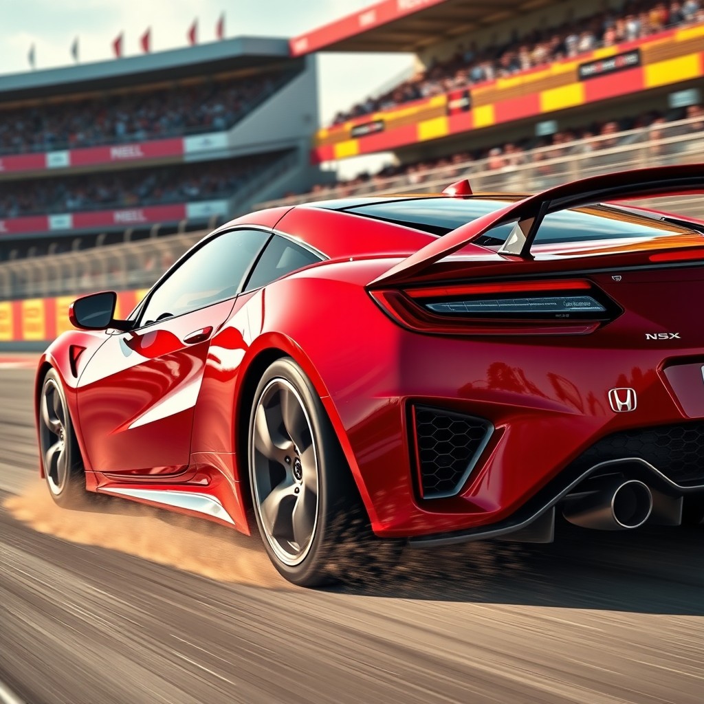 A stunning Honda NSX in a dynamic racing scene, showcasing its sleek body and aerodynamic features
