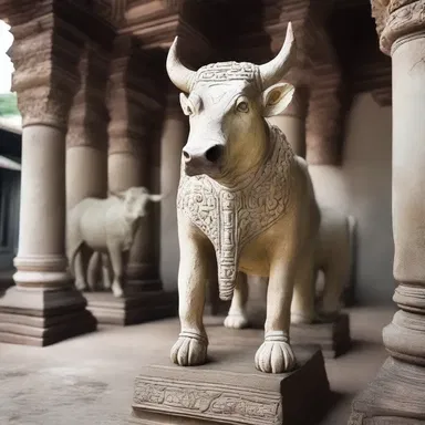 The bovine statues in the religious temple exuded a sense of tranquility and stolidity.