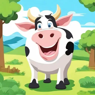 The bovine character in the cartoon show always makes funny jokes.