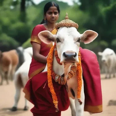 In Hinduism, the cow is considered a sacred bovine and worshipped as a symbol of motherhood and fertility.