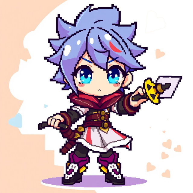 A vibrant pixel art representation of an anime character designed for a video game
