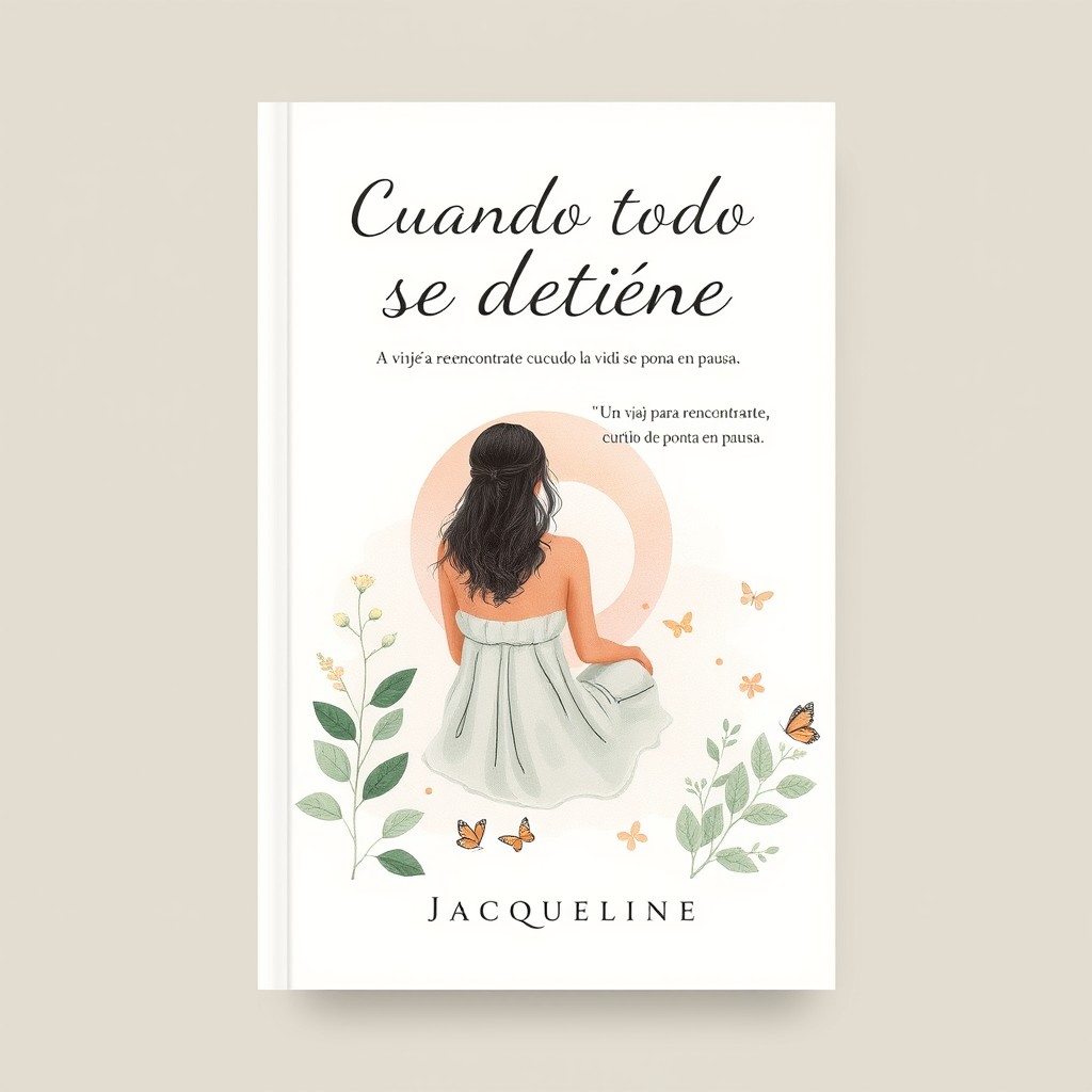 Book cover design for a self-help eBook titled "Cuando todo se detiene" with the subtitle "Un viaje para reencontrarte cuando la vida se pone en pausa"