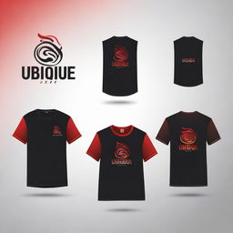 Create a logo for a local clothing brand named 'Ubique'. The design should feature a gradient background transitioning from black to red.