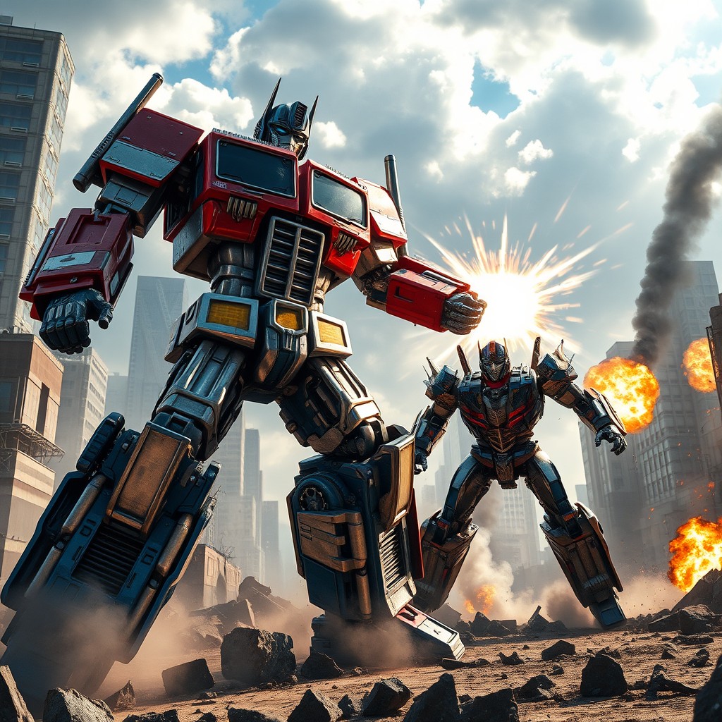 An epic scene featuring Transformers in an intense battle