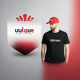 Create a logo for a local clothing brand named 'Ubique'. The design should feature a gradient background transitioning from black to red.