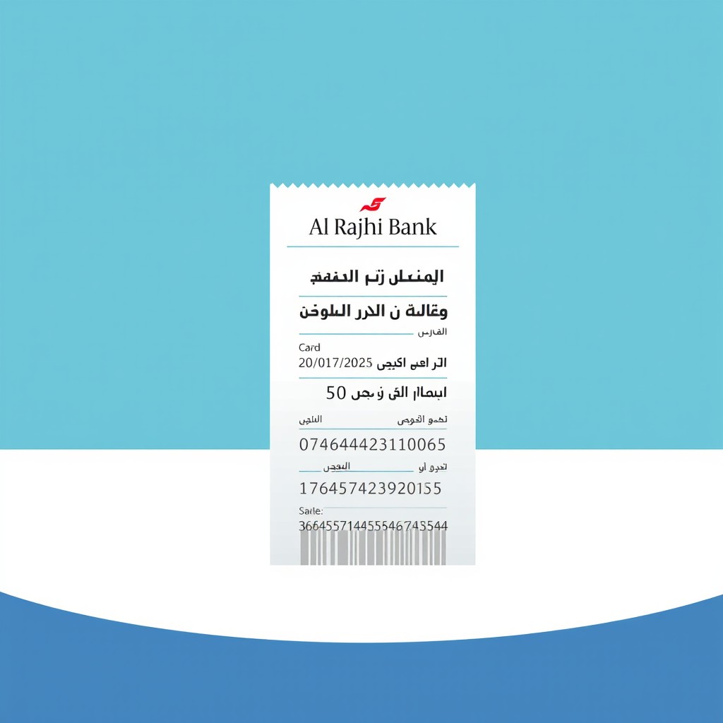A digital illustration of a modern Jordanian bank receipt, featuring the logo of AlRajhi Bank at the top