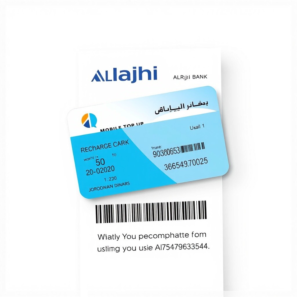 A digital receipt showcasing a mobile top-up transaction at AlRajhi Bank