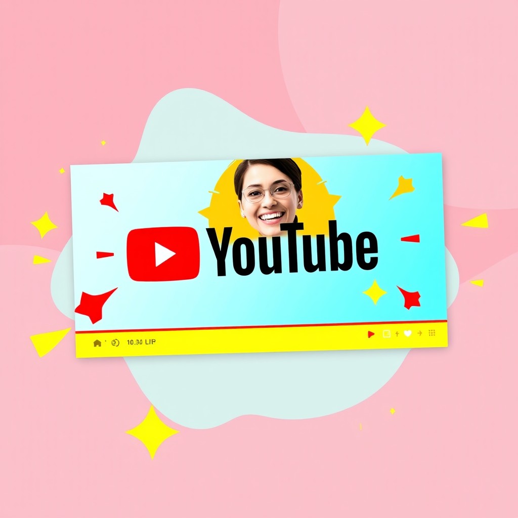 A vibrant and eye-catching YouTube thumbnail featuring a dynamic layout that includes a bold title, an engaging image of a person with an inviting smile, bright colors like red and yellow, and eye-catching graphics or icons that represent video content, such as a play button, stars, and bursts to attract viewers' attention