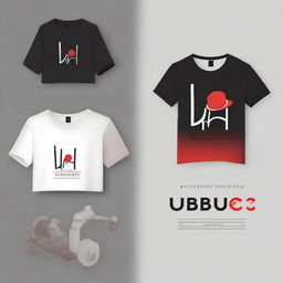 Design a street-style logo for a local clothing brand named 'Ubique'. The design should feature a street-style font on a background gradient transitioning from black to red. The logo should be the appropriate size for a t-shirt.