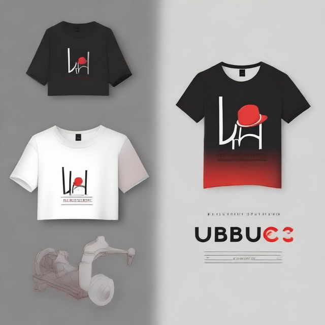 Design a street-style logo for a local clothing brand named 'Ubique'. The design should feature a street-style font on a background gradient transitioning from black to red. The logo should be the appropriate size for a t-shirt.