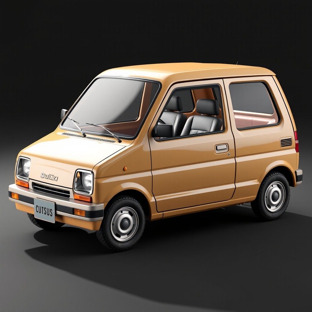 A detailed 3D model of the 1990 Suzuki Cultus car, showcasing its distinctive boxy shape, rounded edges, and compact design