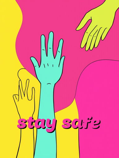 An abstract surrealist artwork featuring simple squiggly lines outlining various body parts, such as hands and limbs, rendered in a minimalist style