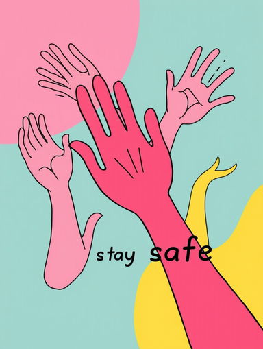 An abstract surrealist artwork featuring simple squiggly lines outlining various body parts, such as hands and limbs, rendered in a minimalist style
