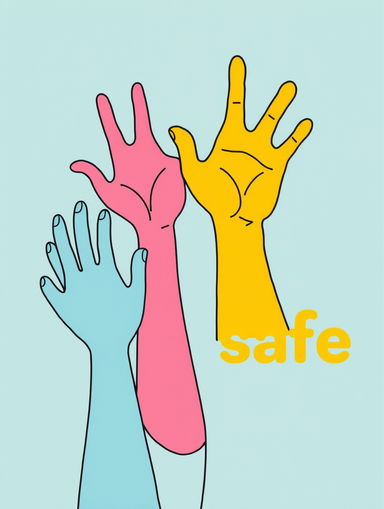 An abstract surrealist artwork featuring simple squiggly lines outlining various body parts, such as hands and limbs, rendered in a minimalist style