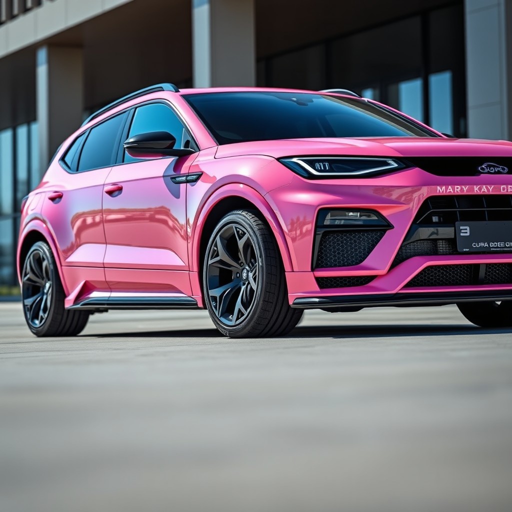 A stunning 2023 Cupra Ateca in a sleek Mary Kay pink color, featuring a dynamic Maxton Design body kit that enhances its sporty silhouette