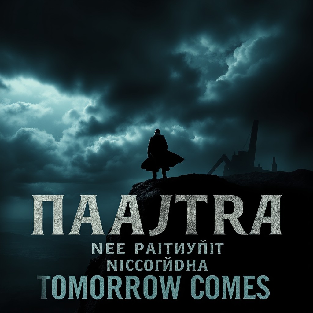 A dramatic and captivating cinema poster for a fictional film titled 'Завтра не наступит никогда' (Tomorrow Never Comes)