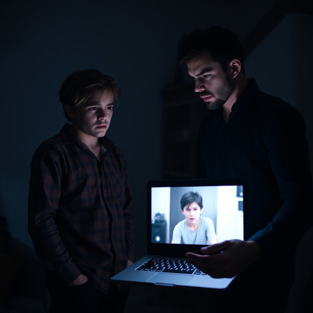 A tense scene of a confrontation between two siblings in a dimly lit room