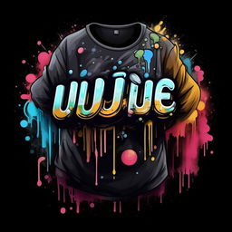 Design a plus-size, loose black t-shirt with the logo 'Ubique'. The logo should be in a bubble graffiti font, representative of street-style fashions.