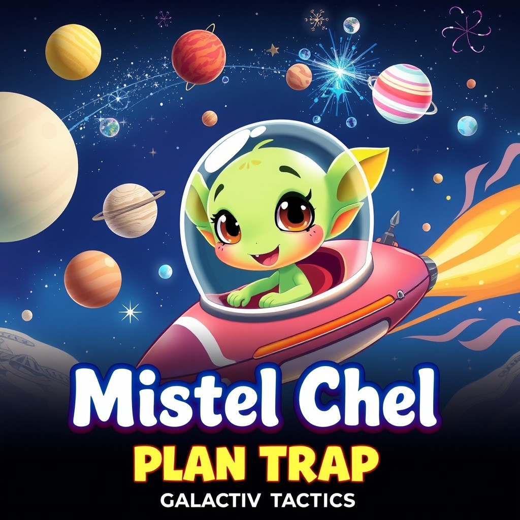 A vibrant poster illustration for a children's space-themed movie titled "Mistel Chel: Plan Trap - Galactic Tactics"