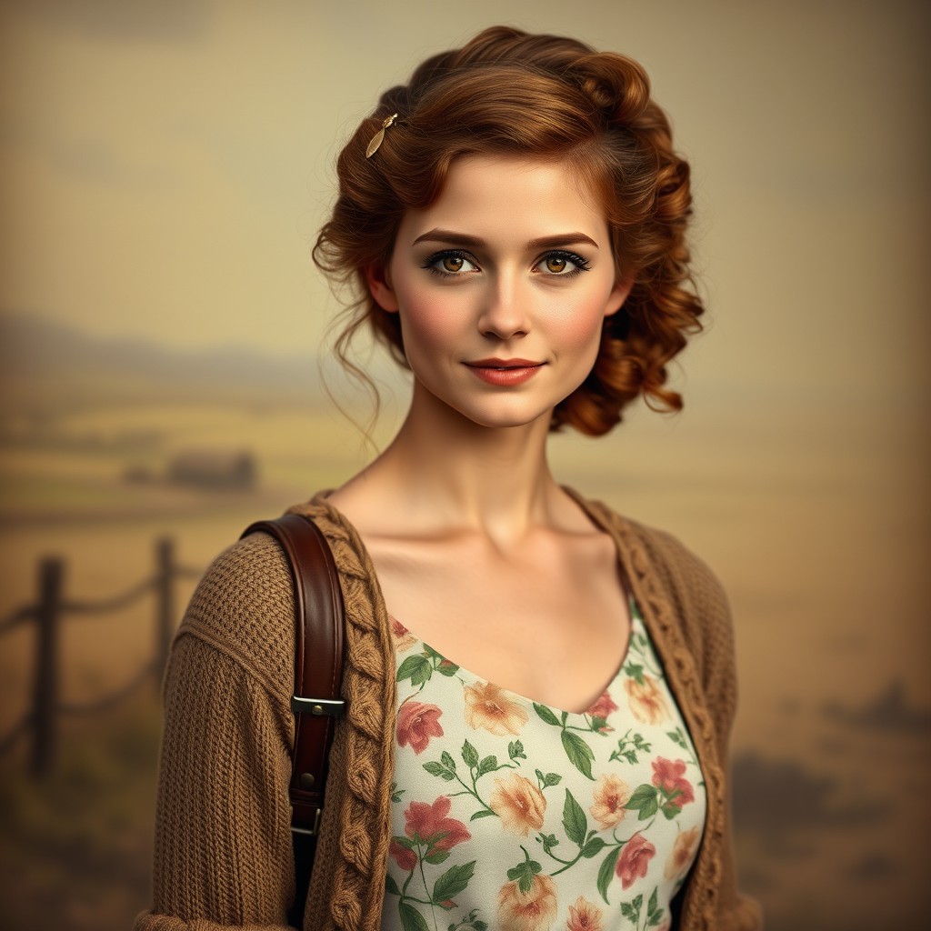 A portrait of Eleanor Fletcher, a striking young woman from WW2 with a warm and inviting presence