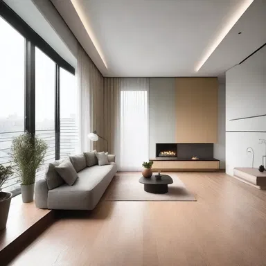 The minimalist living room design incorporated sleek wooden floors that amplified the clop of the residents' footsteps.