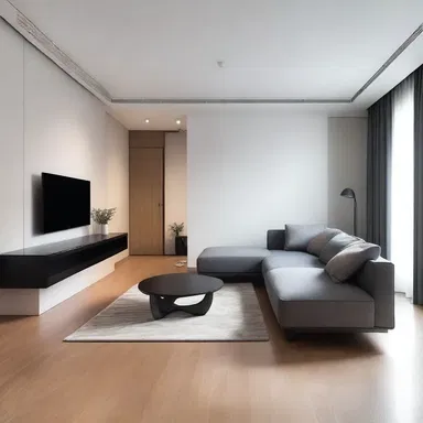 The minimalist living room design incorporated sleek wooden floors that amplified the clop of the residents' footsteps.