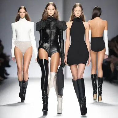 The runway model strutted down the catwalk wearing high-heeled boots that made a distinct clop sound with each step.