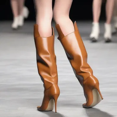 The runway model strutted down the catwalk wearing high-heeled boots that made a distinct clop sound with each step.