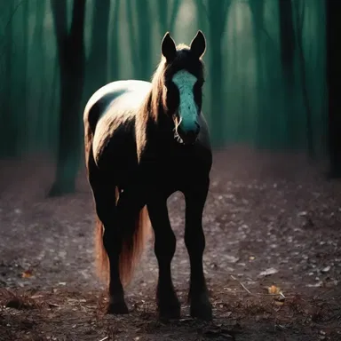 In the horror movie, the protagonist heard the eerie sound of clopping hooves approaching from the darkness.