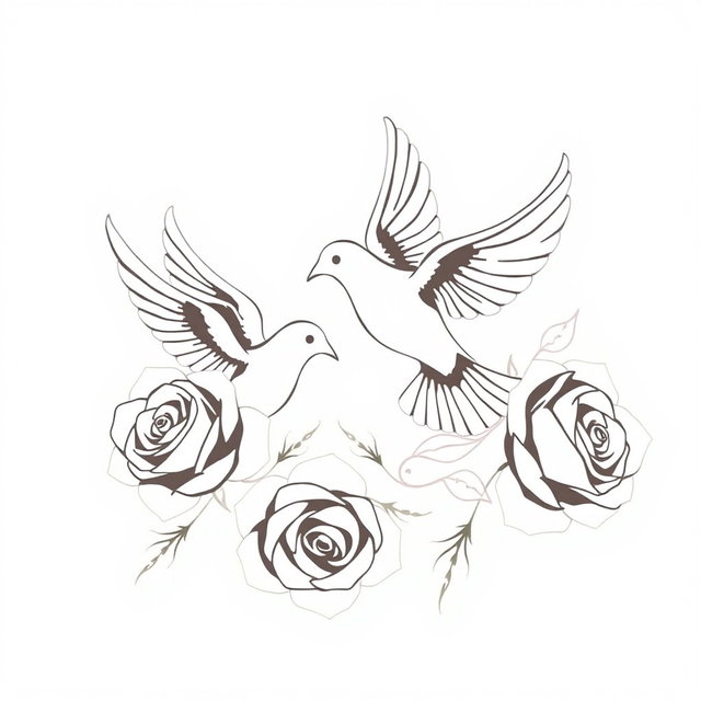 A detailed tattoo stencil design featuring two elegant white doves in flight, symbolizing peace and freedom