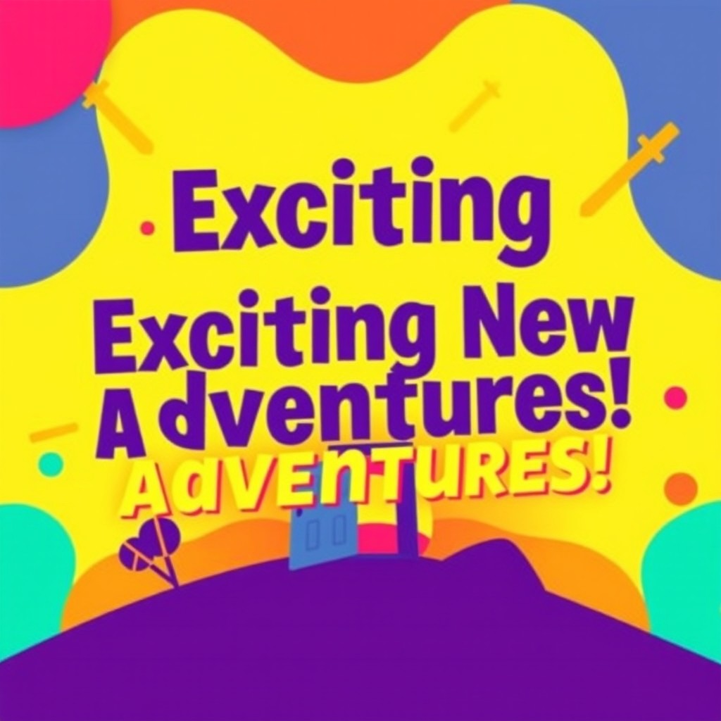 A vibrant and eye-catching thumbnail design featuring a dynamic, colorful background, with bold, large text overlay that reads 'Exciting New Adventures!' in a modern font