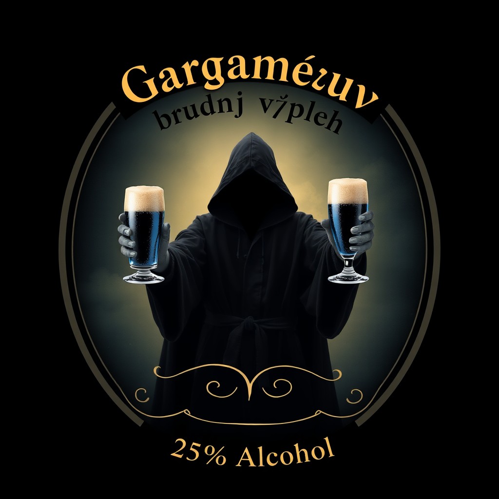 A beer label design featuring the name 'Gargameľuv brudný výplach' prominently displayed at the top